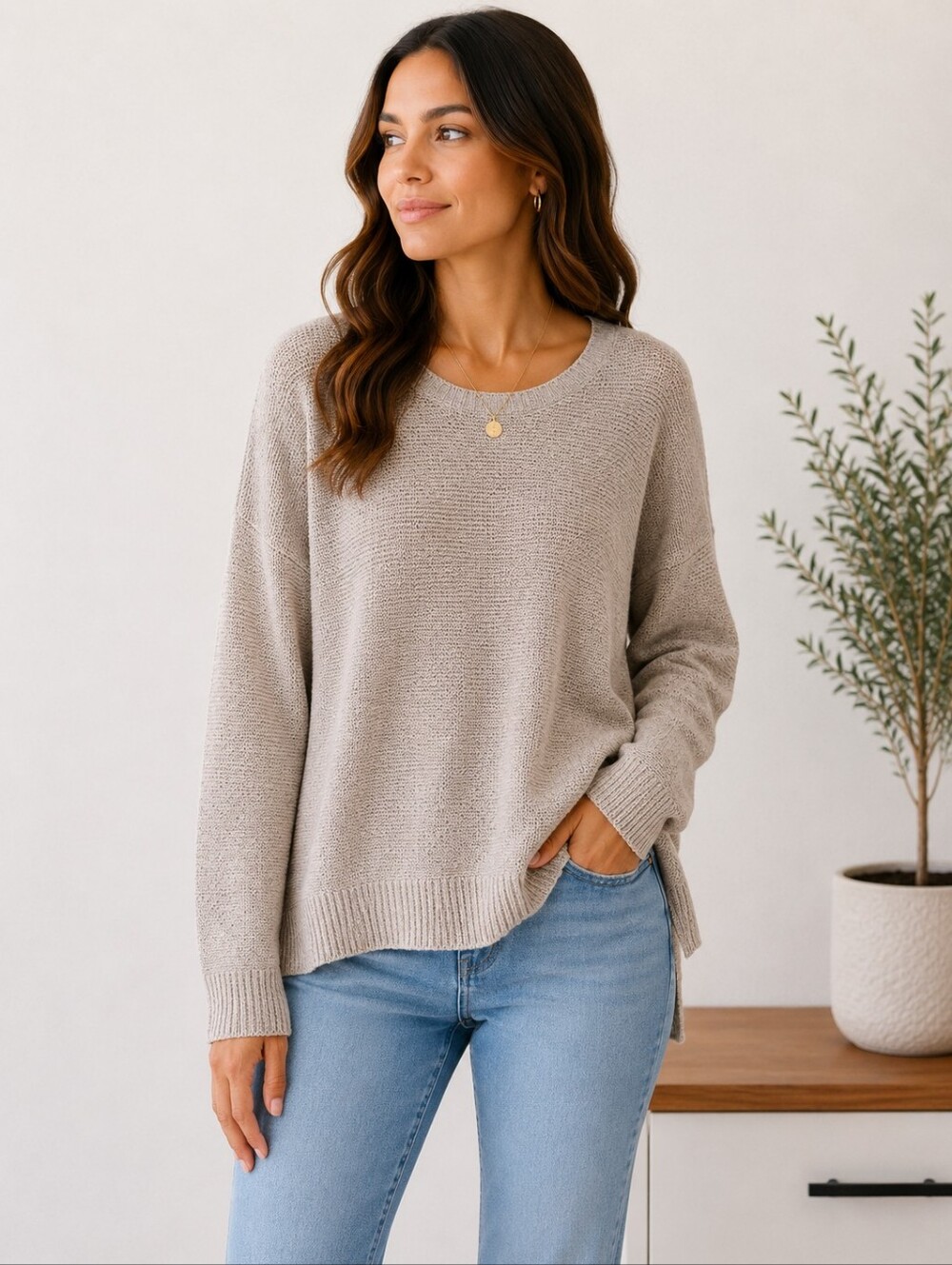 💙Staccato Beige Crewneck Knit Sweater